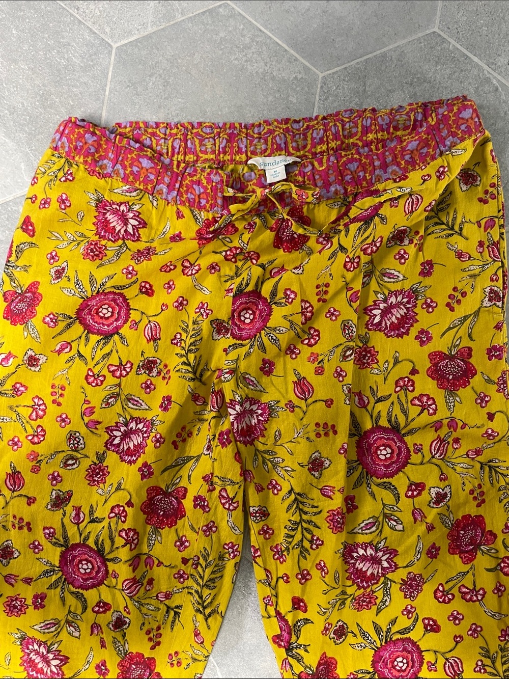 Sundance Floral Block Print Crop Pants | Medium | Boho Drawstring Cotton Blend - Picture 4 of 6